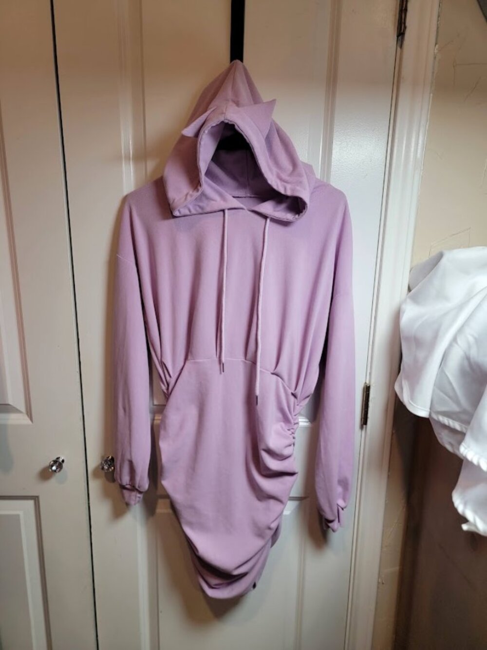 Halara Lavender Cat Ear Hooded Ruched Mini Dress Women's Large NWT Long Sleeve
